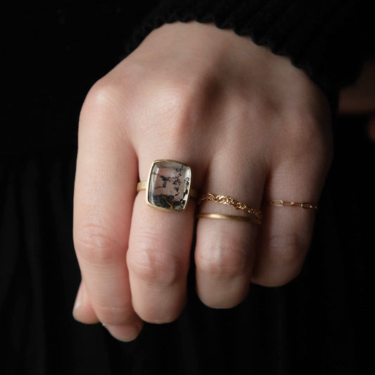 【1点もの 】指輪 リング K18 天然石 デンドリティッククォーツ レディース 雷