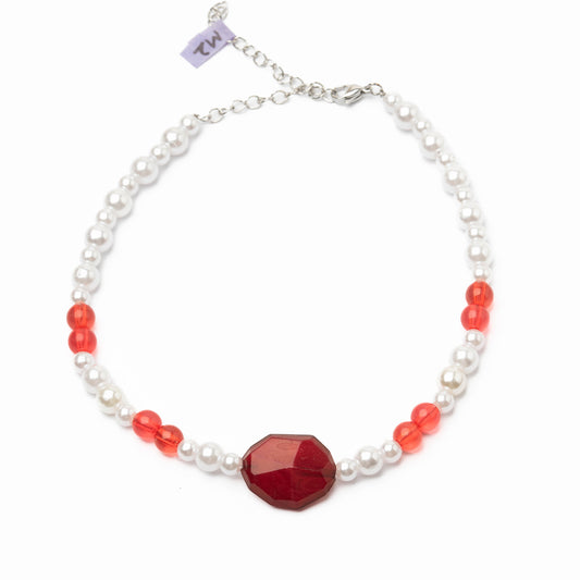 【M 2】小型犬/中型犬の為の軽量首輪 ビーズネックレス<1点物×ステンレス×溶接> 【フェミニンステル】