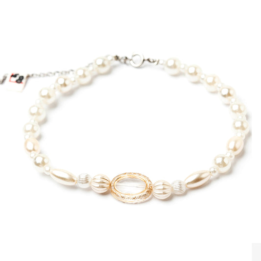 【S 8】小型犬の為の軽量首輪 ビーズネックレス<1点物×ステンレス×溶接> 【フェミニンステル】