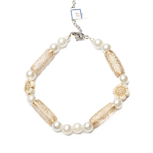 【SS 19】小型犬の為の軽量首輪 ビーズネックレス<1点物×ステンレス×溶接> 【フェミニンステル】