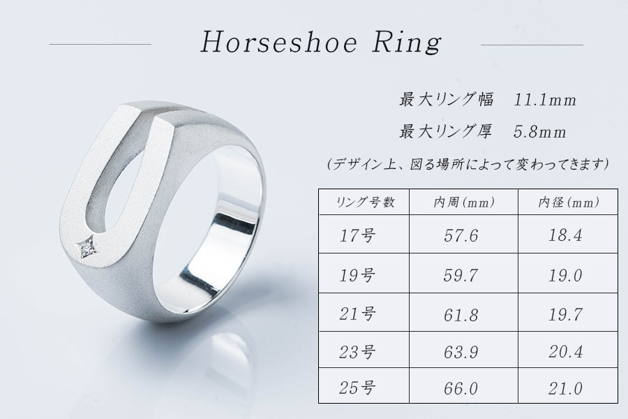 幸運の馬蹄モチーフ - シルバー925 ダイヤモンド入りメンズリング | 名入れ可能で思い出を刻むアクセサリー プッシュギフト