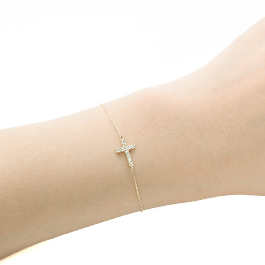 18金 k18の十字架(クロス)とフルダイヤモンドのお守り ブレスレット 0.11ct
