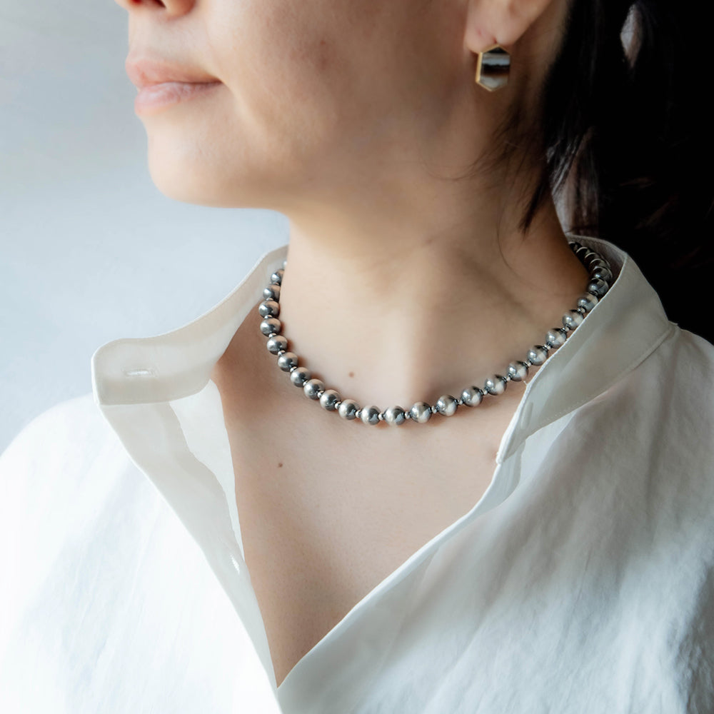 ナバホ パール ネックレス 8mm / 40cm 45cm 50cm シルバー925 メンズ レディース ナバホ族 シルバー ビーズ ボール ネックレス チェーンネックレス 燻し インディアン ジュエリー ネイティブ アメリカン