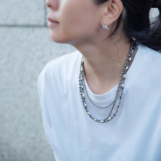 ナバホ パール ネックレス 楕円 15-5mm シルバー925 メンズ レディース ナバホ族 シルバー ビーズ ボール ネックレス チェーンネックレス 燻し インディアン ジュエリー ネイティブ アメリカン