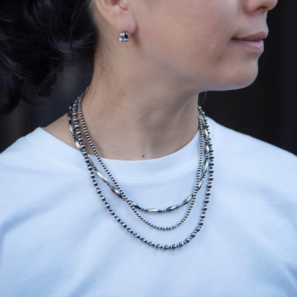 ナバホ パール ネックレス 3mm / 40cm 45cm 50cm シルバー925 メンズ レディース ナバホ族 シルバー ビーズ ボール ネックレス チェーンネックレス 燻し インディアン ジュエリー ネイティブ アメリカン