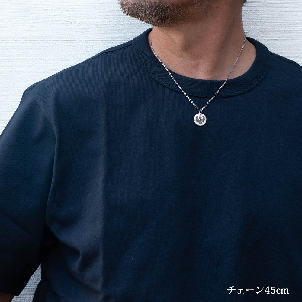 コイン ペンダント メンズ シルバー925 プレート ネックレス ハンドメイド 選べる 古代エジプト ヒエログリフ チェーン 40cm 45cm 50cm 槌目 守護 お守り カジュアル デザイン シルバーアクセサ