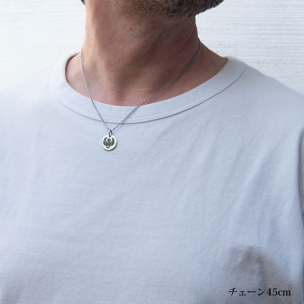 コイン ペンダント メンズ シルバー925 プレート ネックレス ハンドメイド 選べる 古代エジプト ヒエログリフ チェーン 40cm 45cm 50cm 槌目 守護 お守り カジュアル デザイン シルバーアクセサ