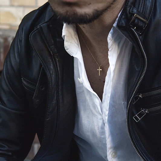 18金ゴールド ミニクロスネックレス for men ロッソエブルー お守りジュエリー プッシュギフト