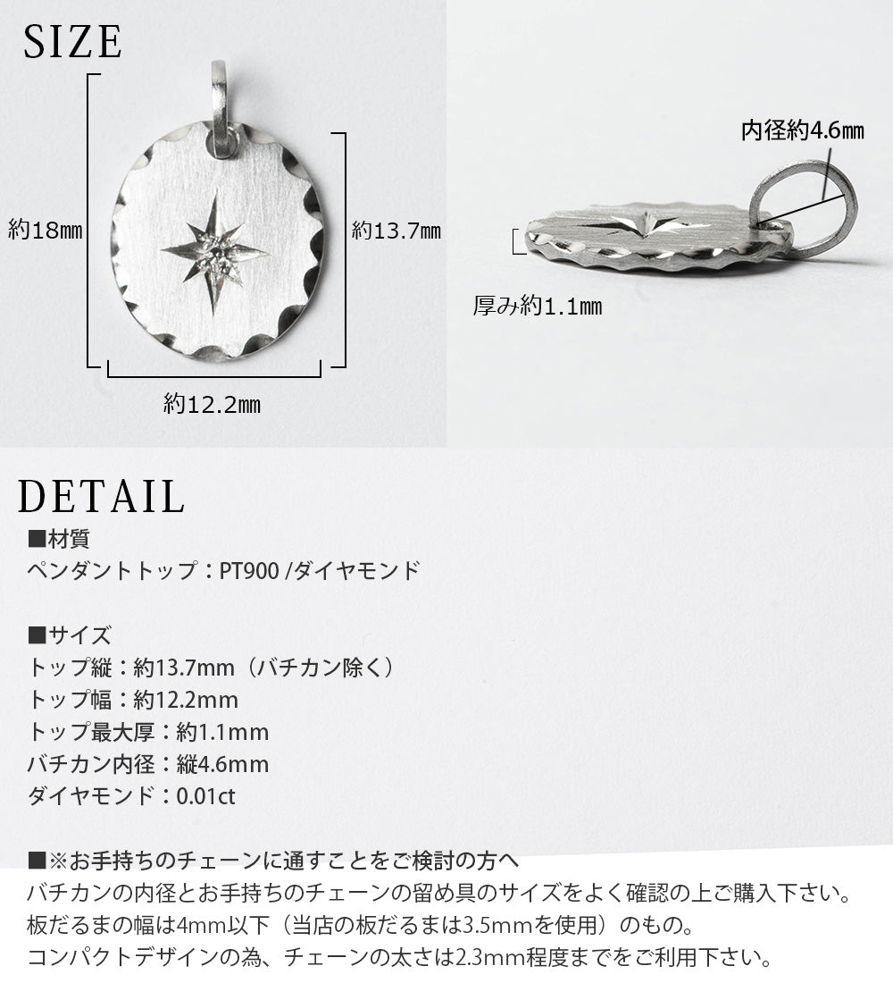 ペンダントトップ プラチナ pt900 ダイヤモンド 八芒星 丸 楕円 コイン お守り ペンダント メンズ レディース 親子 お揃い ベビー プッシュギフト