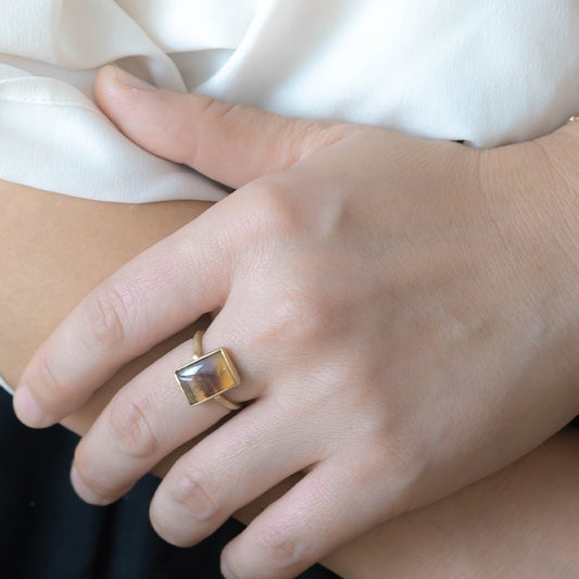 【1点もの】天然石 リング ピクチャー瑪瑙 希少 レディース 指輪 k18 18金 ゴールド