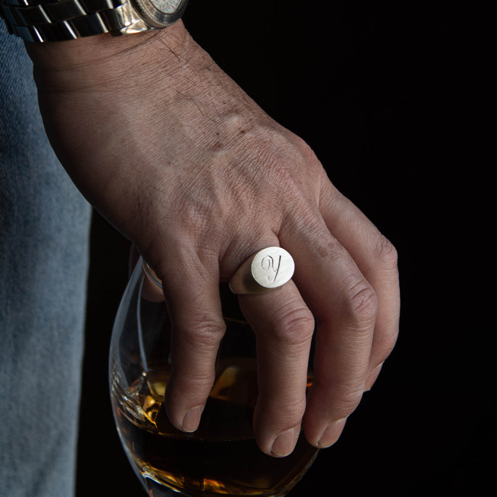 signet ring 16~22号 メンズ シグネットリング インダイリング 横丸 シルバー925 指輪 / イニシャル オーダー プッシュギフト