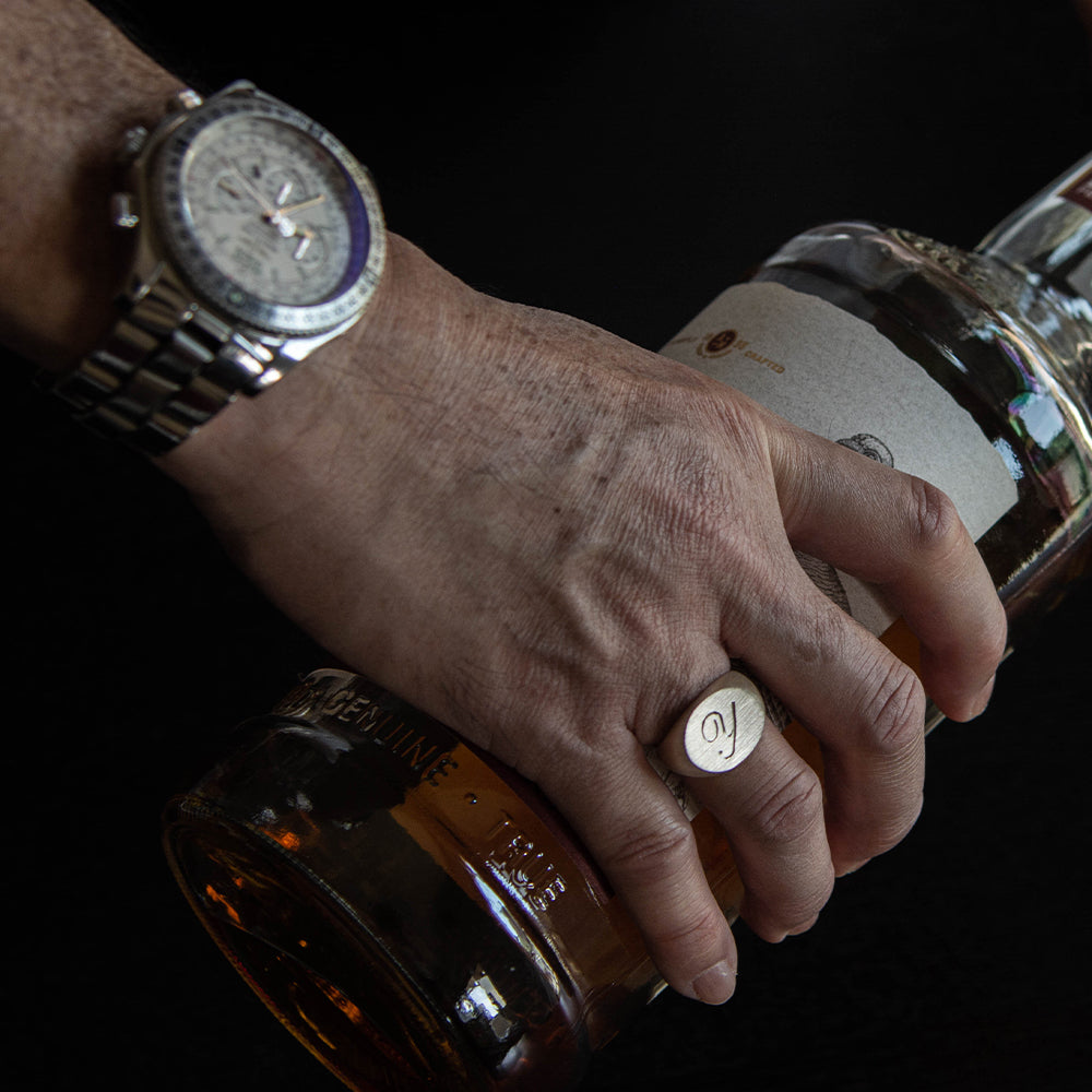 signet ring 16~22号 メンズ シグネットリング インダイリング 横丸 シルバー925 指輪 / イニシャル オーダー プッシュギフト