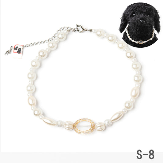 【S 8】小型犬の為の軽量首輪 ビーズネックレス<１点物×ステンレス×溶接> 【フェミニンステル】