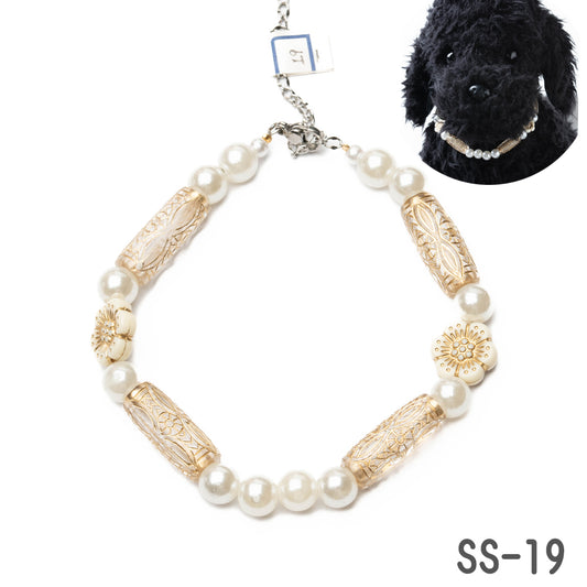 【SS 19】小型犬の為の軽量首輪 ビーズネックレス<１点物×ステンレス×溶接> 【フェミニンステル】