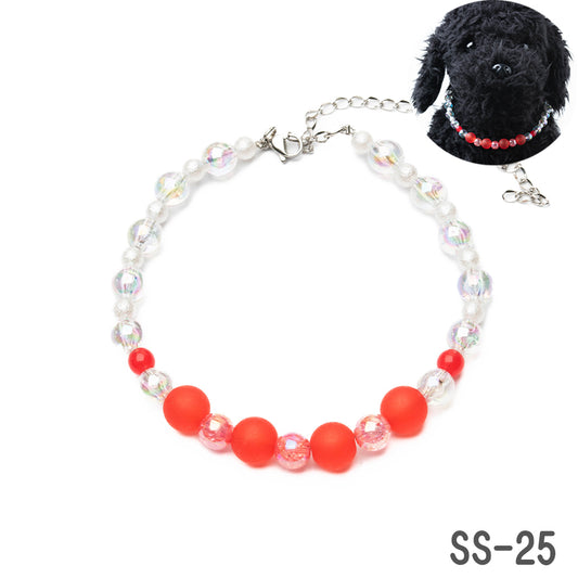 【SS 25】小型犬の為の軽量首輪 ビーズネックレス<１点物×ステンレス×溶接> 【フェミニンステル】