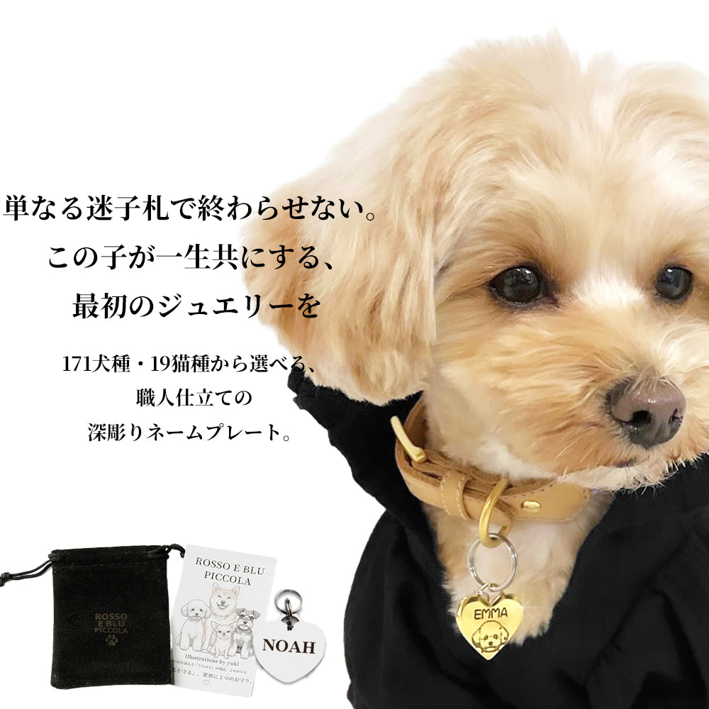 犬 172種・猫 19種 イラスト 迷子札 おしゃれな オリジナル オーダーメイド ネームプレート ネームタグ ドッグタグ うちの子 ステンレス 丸 骨 ハート 軽い