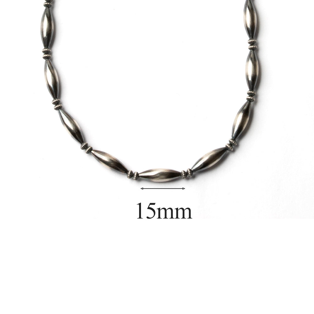 ナバホ パール ネックレス 楕円 15-5mm  シルバー925 メンズ レディース ナバホ族 シルバー ビーズ ボール ネックレス チェーンネックレス 燻し インディアン ジュエリー ネイティブ アメリカン