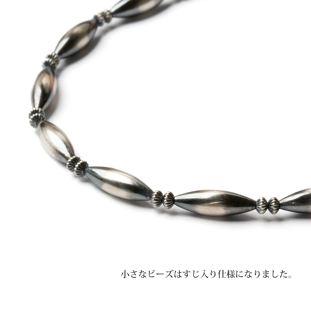 ナバホ パール ネックレス 楕円 15-5mm  シルバー925 メンズ レディース ナバホ族 シルバー ビーズ ボール ネックレス チェーンネックレス 燻し インディアン ジュエリー ネイティブ アメリカン