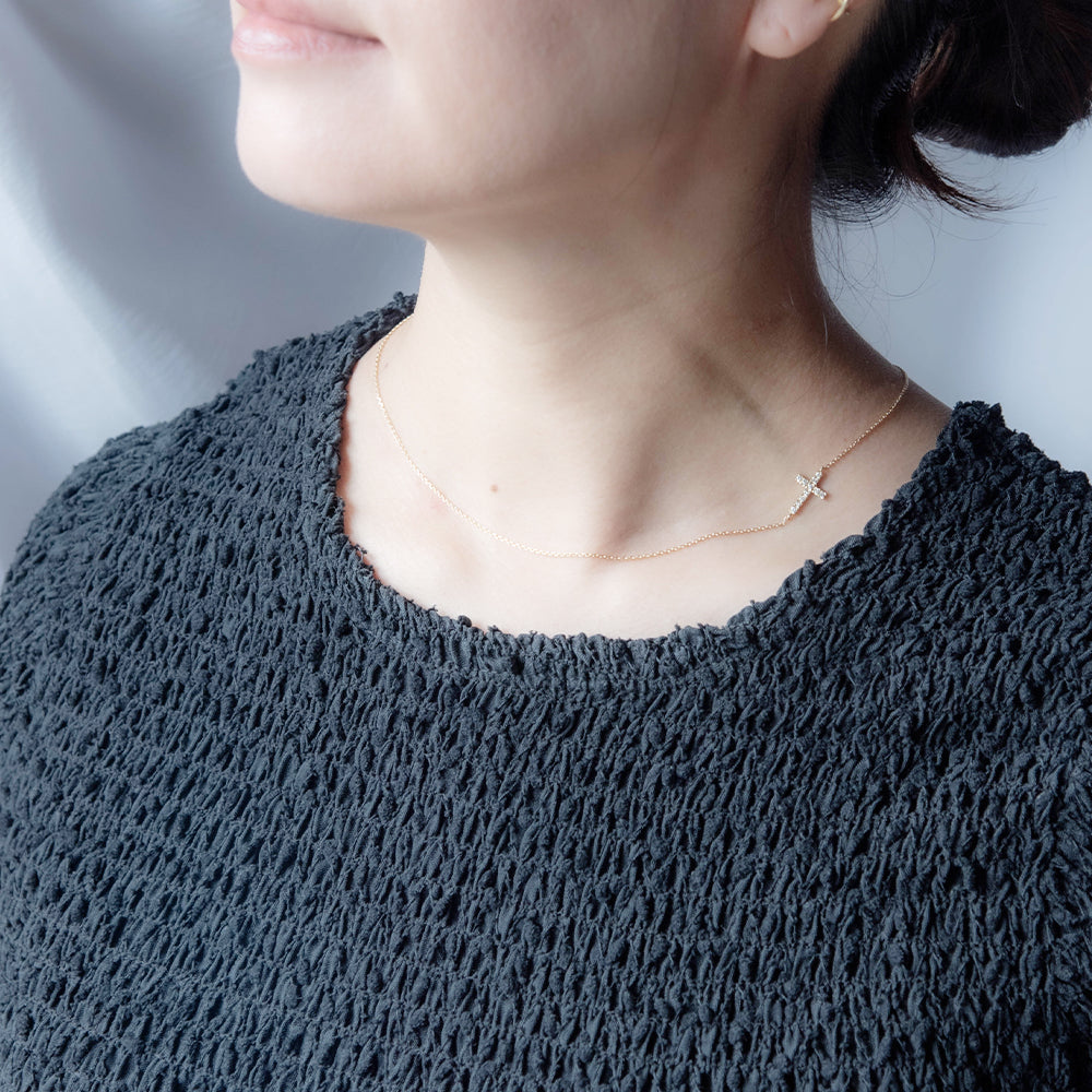 サイド クロス フル ダイヤモンド ネックレス k18 18金 ゴールド