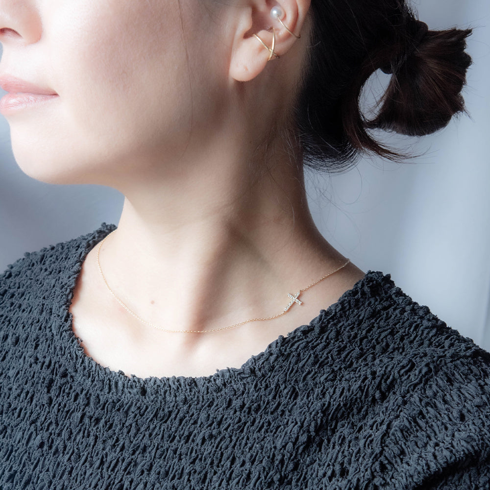 サイド クロス フル ダイヤモンド ネックレス k18 18金 ゴールド