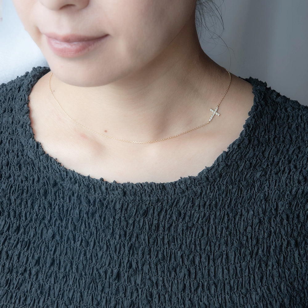 サイド クロス フル ダイヤモンド ネックレス k18 18金 ゴールド