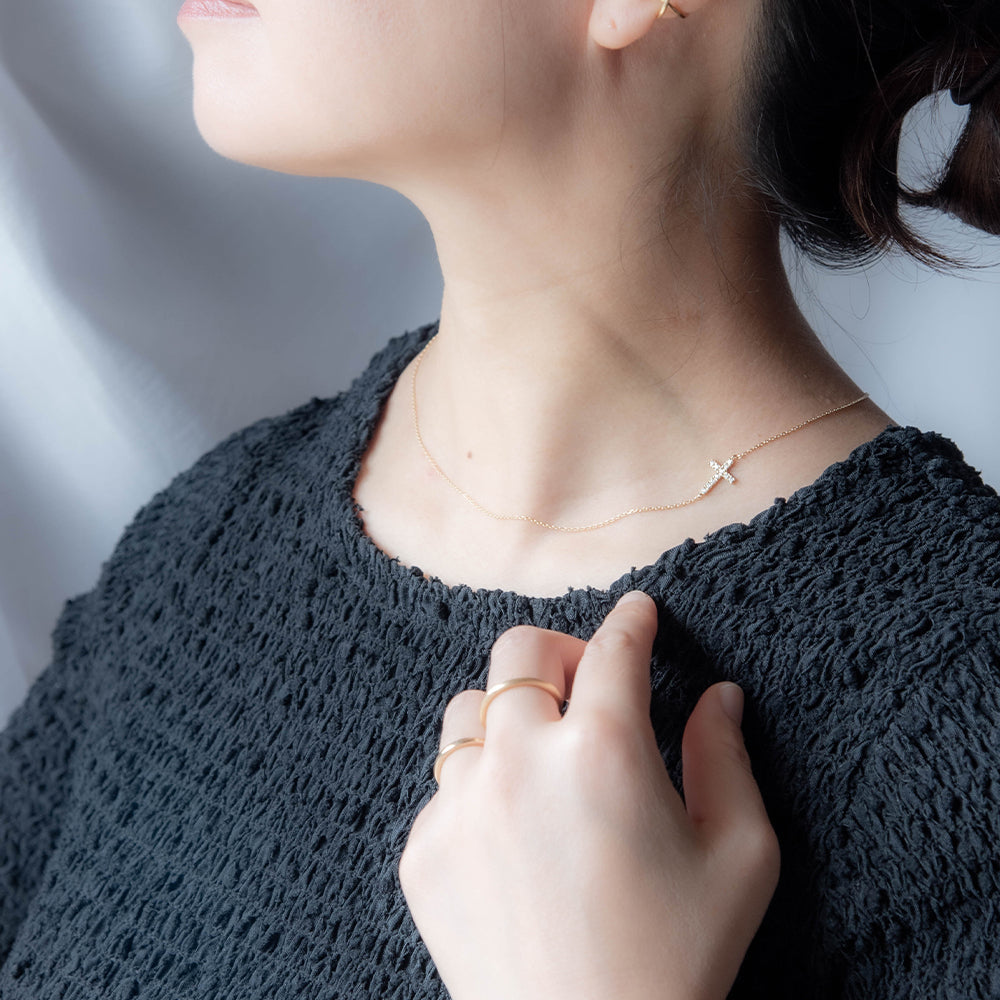 サイド クロス フル ダイヤモンド ネックレス k18 18金 ゴールド