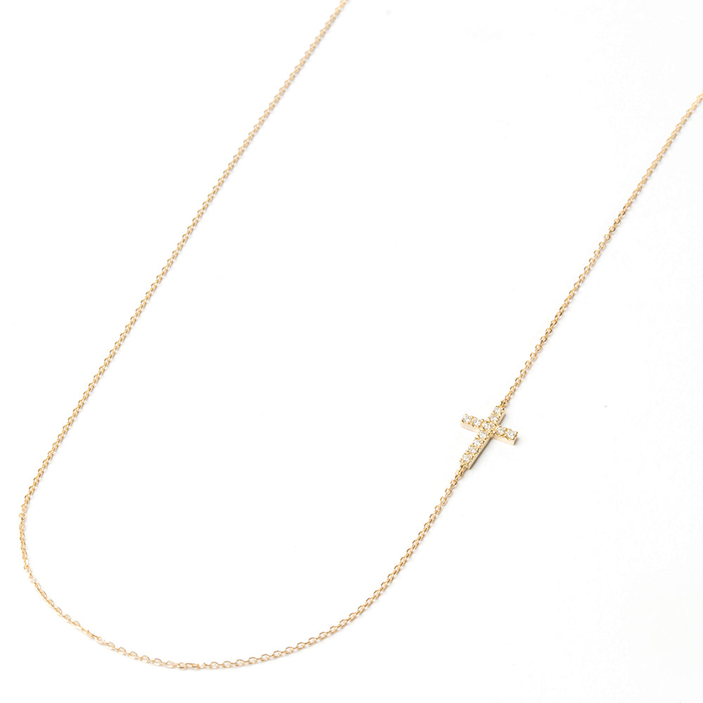サイド クロス フル ダイヤモンド ネックレス k18 18金 ゴールド