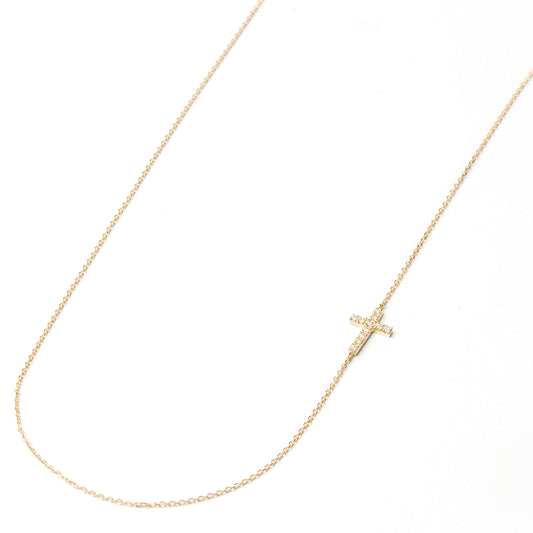 サイド クロス フル ダイヤモンド ネックレス k18 18金 ゴールド